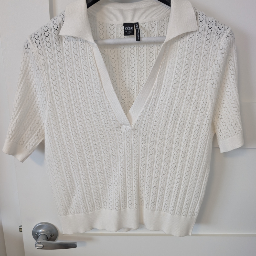 ICON Ivory Knit Collared Top